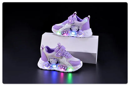 Hello Kitty Led Casual Sneakers for Summer Girls Print Mesh Breathable Shoes Children Lighted Non-Slip Cute Outdoors Sport Shoes