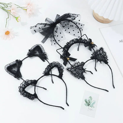 Cute Lace Cat Ears Headband Fancy Dress Hairband Women Girls Cosplay Headwear Masquerade Anime Costume Party