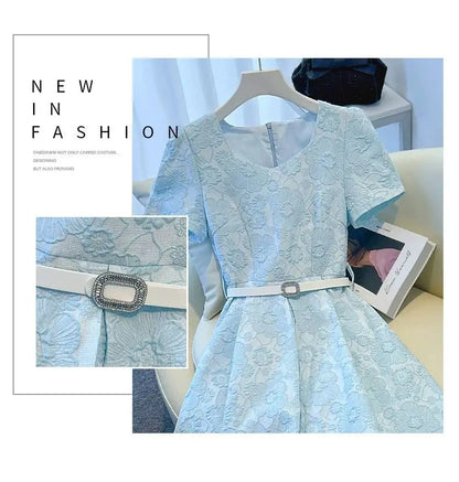 Faionable Summer ort Sve Waist-Cinching Dr Ele Ladylike Slimming Small Stature High-End Feel Commute Sle A-Li...
