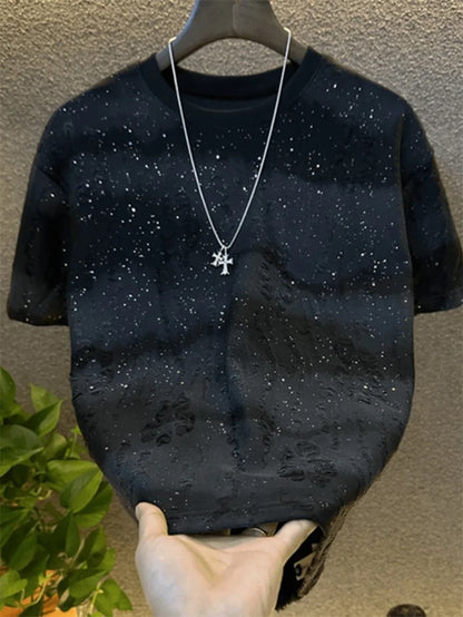 Summer New Round Neck Short Sleeve T Shirt Man Designer Clothes Fashion Men Gradient Colour Sequin T Shirt Camiseta Gym Hombre(Available)