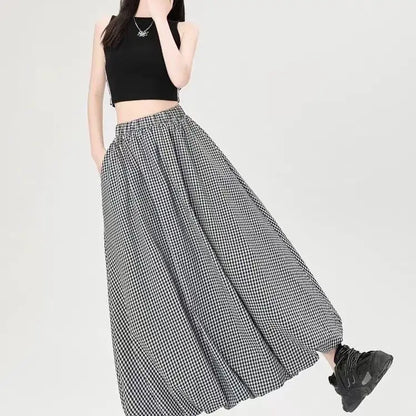 Skirt Autumn and Winter Four Seasons Show Thin Height Cake Black and White Plaid Dress