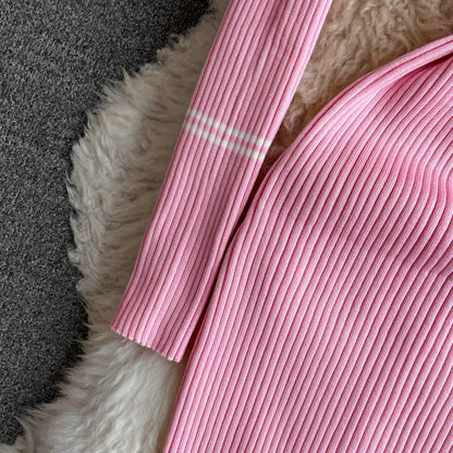 Women Dress 2025 Autumn Winter Elegant Rib Knit Long Pencil Dress with Belt Office Lady Bodycon Sweater Dress Vestidos