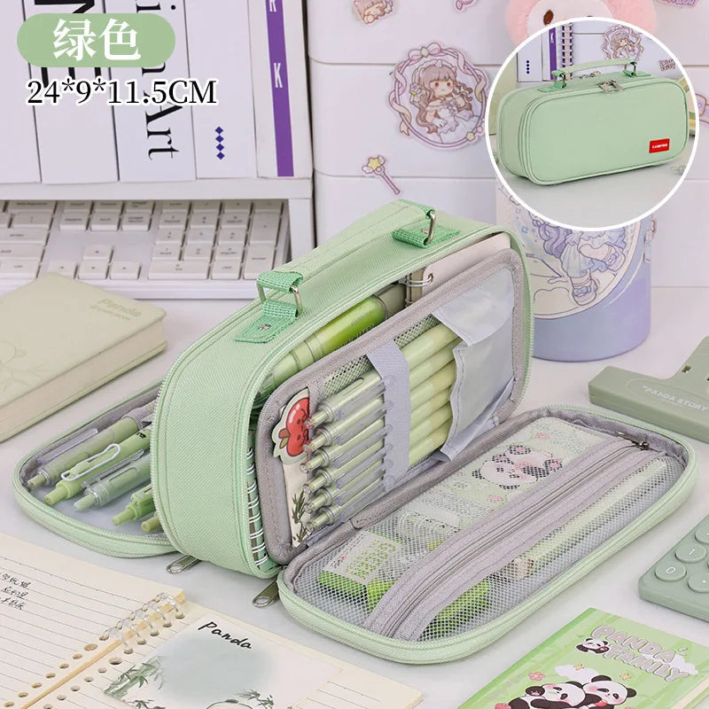 Portable Pencil Case for Students - Durable Oxford Fabric Stationery Bag with Zipper, Pen Slots & Large Storage Space