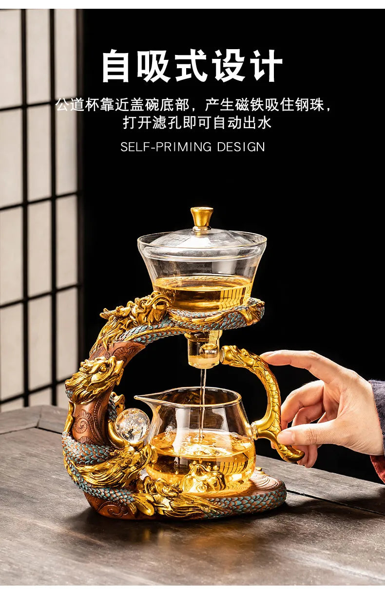 Lazy Glass Automatic Tea Set Business Gift High Borosilicate Dragon Kung Fu Teaware Sets