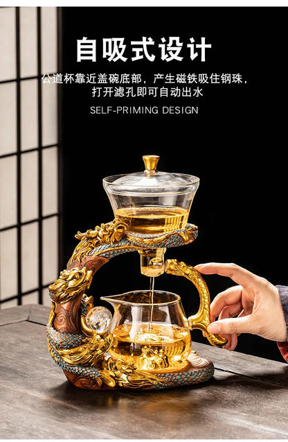 Lazy Glass Automatic Tea Set Business Gift High Borosilicate Dragon Kung Fu Teaware Sets