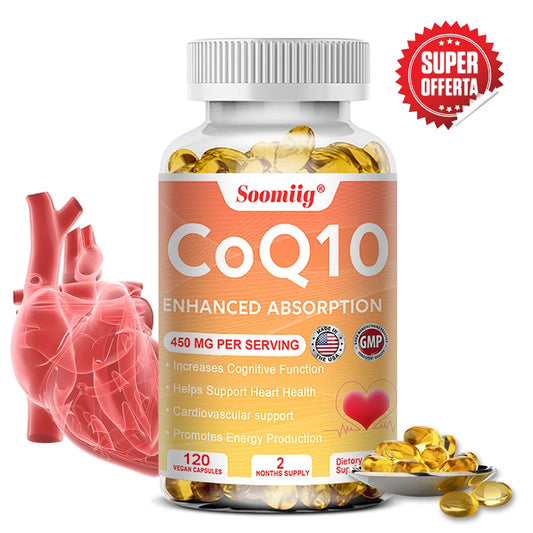 120pcs Q10 Coenzyme 450mg Capsules Cardiovascular and Heart Health Energy Vitamins Beauty and Health, Promote Blood Circulation