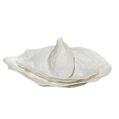 Pure White Oyster Bowl Plate Irregular Ceramic Bowl Shaped Salad Fruit Bowl Main Course Decorative Plate Household Tableware