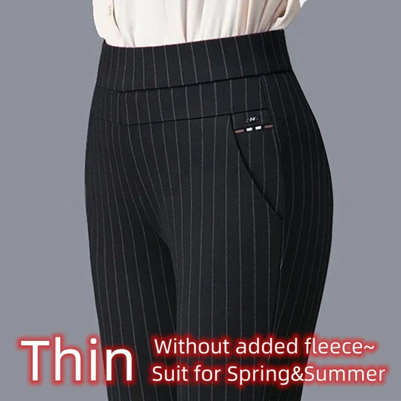 Autumn Winter Casual Elegant Office Slimming Solid Color Fleecing Thick Thin Women's Pants Elastic Waist Tight Pencil Pants (Available)