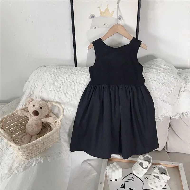 Summer Girls Elegant Goth Dresss Black Sleeveless Tutu Dress Backless Off Shoulder Party Kid Dresses 2 4 5 6 7 8 Years Old