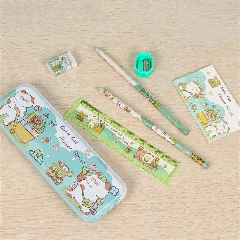 Stationery Gift Cartoon  Student Stationery Set Pencil Eraser Ruler Pencil Sharpener Pencil Case Drawing Book Multifunction