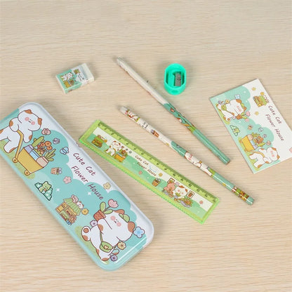Stationery Gift Cartoon  Student Stationery Set Pencil Eraser Ruler Pencil Sharpener Pencil Case Drawing Book Multifunction