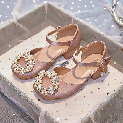 Mary Jane Shoes Kid's Beading Flats Kid's Buckle Ballet Flat Low With Female Children's Shoes Princess Shoes Green Sandals