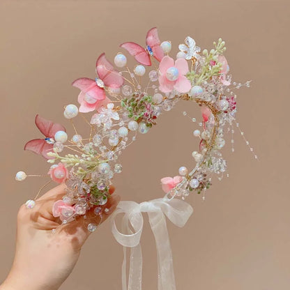 Butterfly Fairy Hair Hoop Beads Simulation Flower Flower Headdress Hair Ornaments Adjustable Wreath Headband