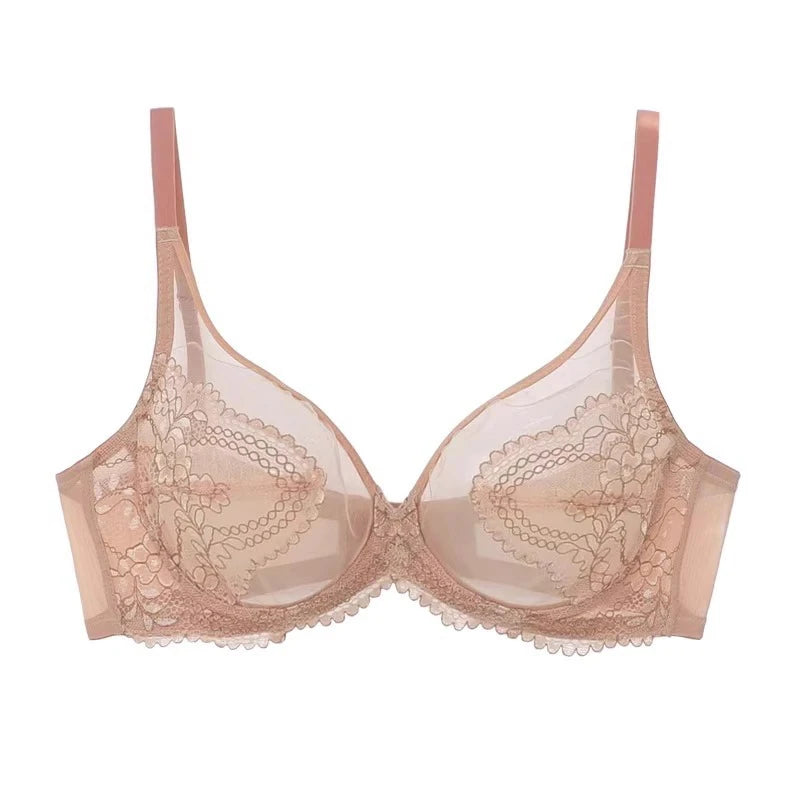 Seamless Lace Bra Breathable Ice Silk Unlined Brassiere Underwear Women's Sexy Push Up Wire Free Ultra-thin Bralette Lingerie