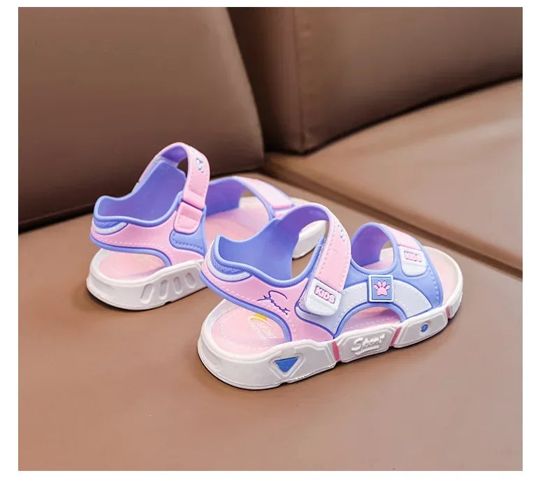 Children Sandals Summer Cartoon Soft Sole Anti Slip Boys Sandals Fashionable Girls Beach Shoes 4-10T Kid PVC Sandals