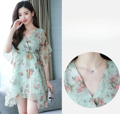 Chiffon Floral V-neck Ruffle Woman Dress Promotion Elegant and Pretty Korean Style Fashion Summer 2025 Chic Dresses for Women