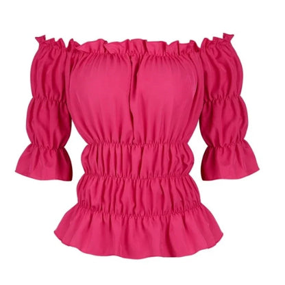 Women Renaissance Peasant Blouse Peplum Top Ruffle Sleeve Off-Shoulder Shirts 3/4 Sleeve Elastic Waist