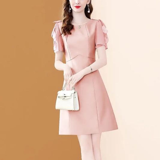 BESTBAFU High Quality Office Lady Elegant Dress Women Short Sleeve Summer A-Line High Waist Party Dresses Mini Vestidos 222P