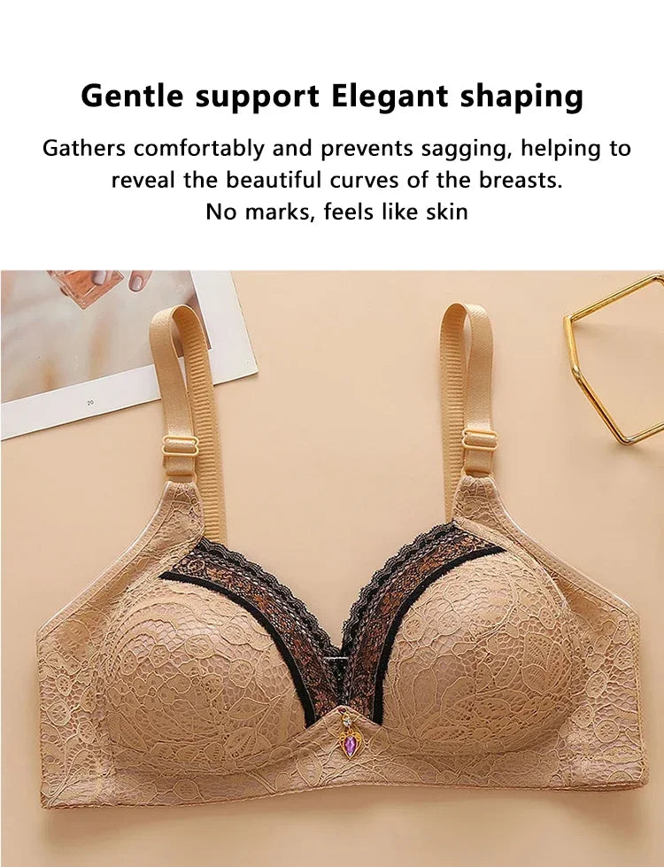 Women Bra Adjustable Lace Underwear Brassiere V-neck Non Steel Ring Anti Sagging Soft Comfortable Sexy Lingerie Intimate
