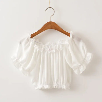 Summer New Lolita Sweet Off Shoulder Chiffon Shirt Female Short T-shirt Women Tops Student Lolita Bubble Sleeve Slim White Top