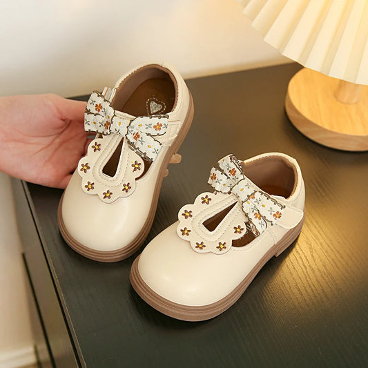 Cute bow Leather Girls Shoes 2025 New T-strap Oxfords Spring Kids Soft Shoes For Girl School Children Princess Dress Shoes