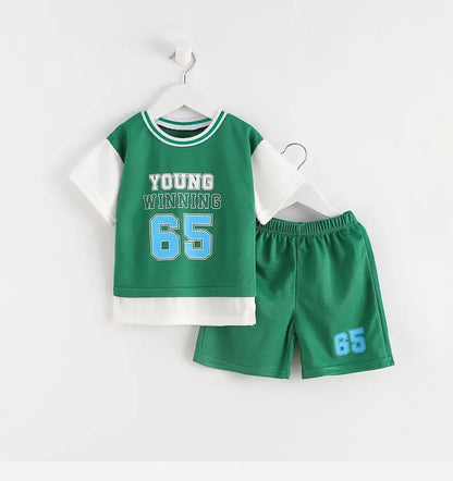 Boys Clothes Sets Summer Breathable Tracksuit Fashion Children's Sports Two Piece Set T-shirt + Shorts Suits