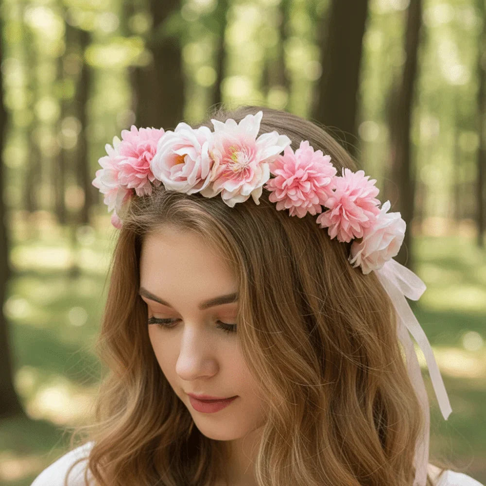 Bohemia Style Bride Garland Simulation Flower Hair Ornaments Simulation Wreath Thai Adjustable Seaside Vacation Headdress Party