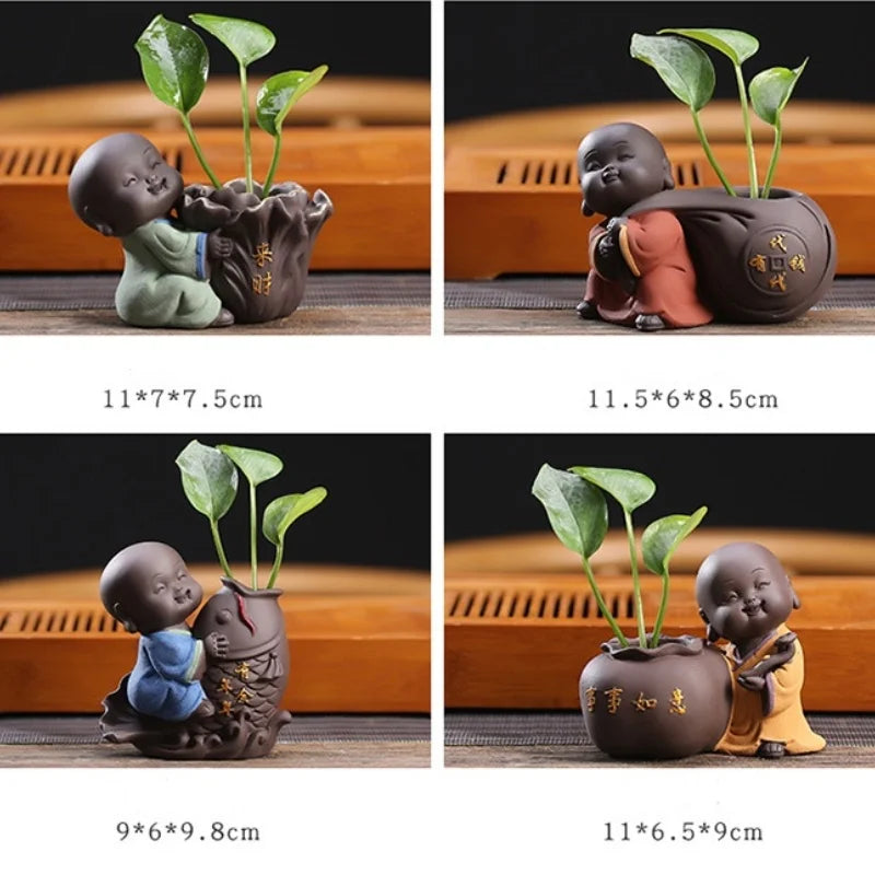 Fortune Lucky Cute The Little Monk Purple Clay Tea Pet Home Decor Mini Water Planting Flower Vase (Available)