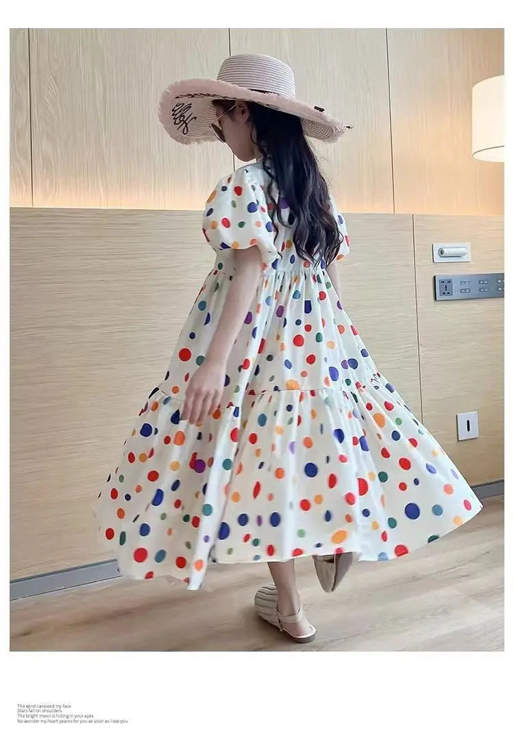 Fashion Summer Girls Dress 2026 Dot Beach Long Dress For Girl Bohemia Children Princess Loose Dresses Costume Teen 8 10 12 14 Y
