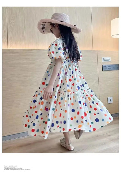 Fashion Summer Girls Dress 2026 Dot Beach Long Dress For Girl Bohemia Children Princess Loose Dresses Costume Teen 8 10 12 14 Y