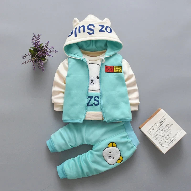 Baby Hooded Tracksuit Set – 3 Piece Autumn Winter Outfit