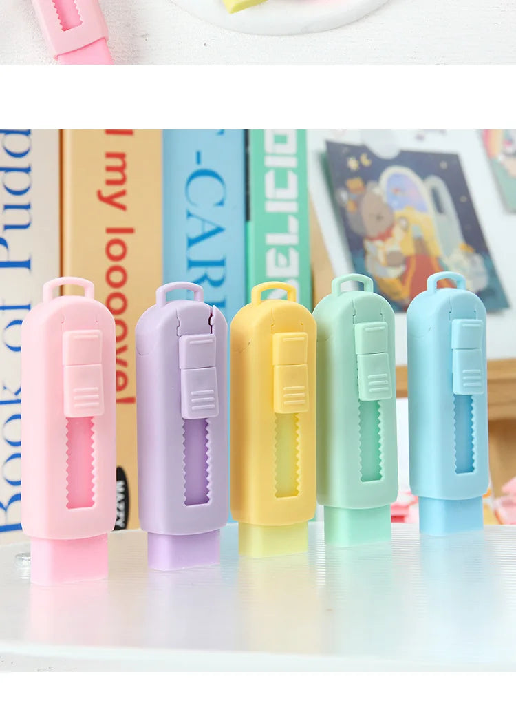 1Pcs Creative Push-pull Cartoon Eraser Macaron Colored Eraser Telescopic Kawaii Children's Pencil Eraser Student Stationery