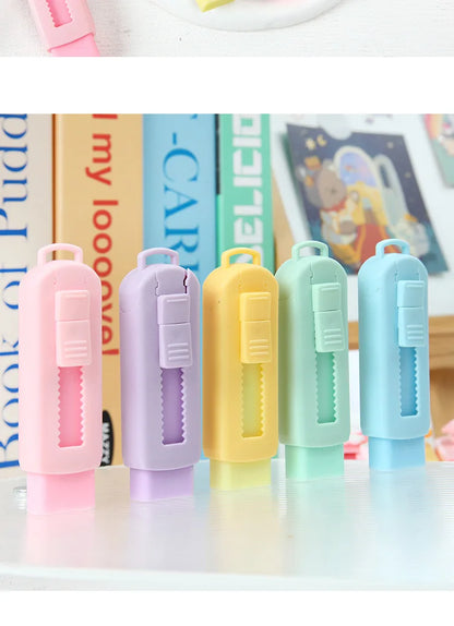 1Pcs Creative Push-pull Cartoon Eraser Macaron Colored Eraser Telescopic Kawaii Children's Pencil Eraser Student Stationery