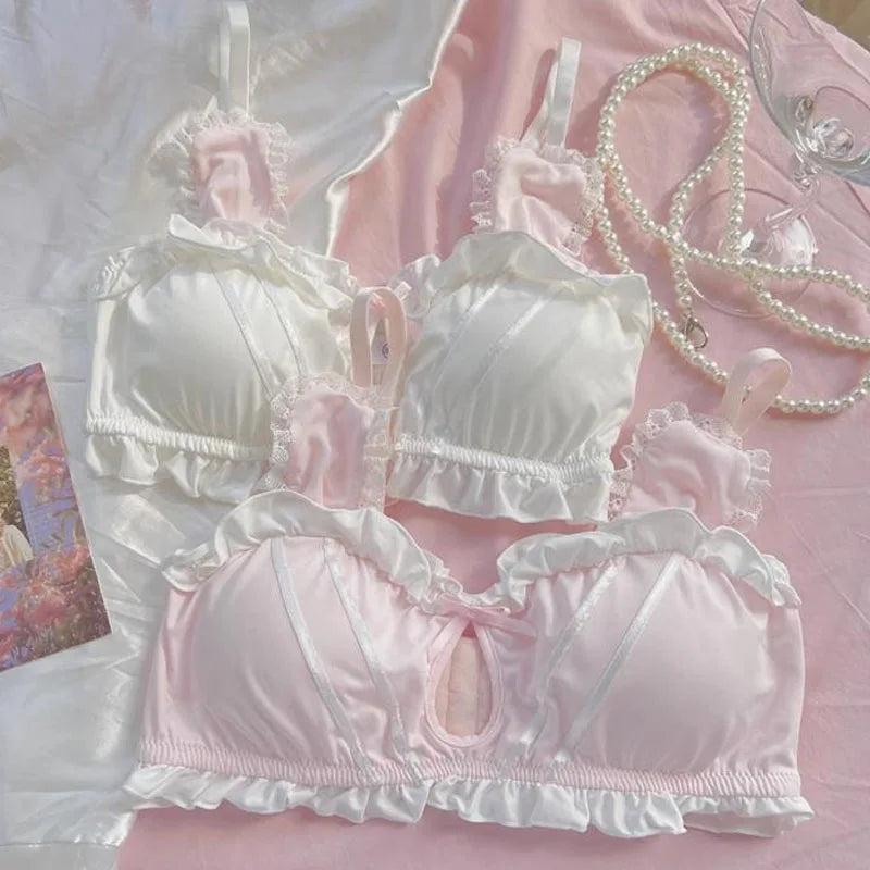 Japanese Lolita Underwear Women's Small Chest Gathering Without Underwire Sexy Bra Soft Comfortable Thin Underpants Bra Set Gift