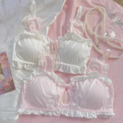 Japanese Lolita Underwear Women's Small Chest Gathering Without Underwire Sexy Bra Soft Comfortable Thin Underpants Bra Set Gift