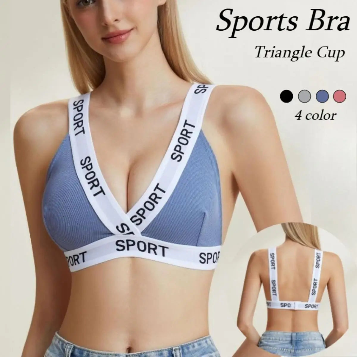 Women's Sexy Deep V Sports Bras M-2XL Fashion Letters Strap Cross-over Bra High Elastic Non-padded Bralette Without Steel Ring