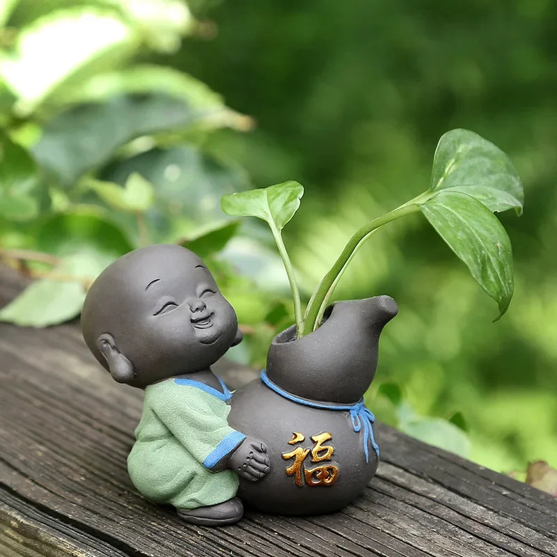 Fortune Lucky Cute The Little Monk Purple Clay Tea Pet Home Decor Mini Water Planting Flower Vase (Available)