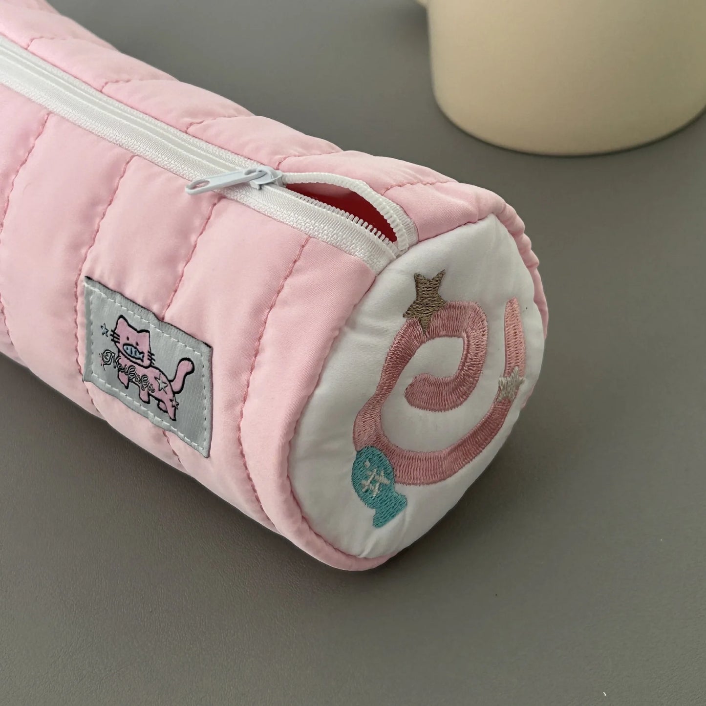 INS Pink Pen Bag Soft Towel Roll Large Capacity Pencil Case Stationery Cosmetic Storage Bag Organizer Creative Students Gift