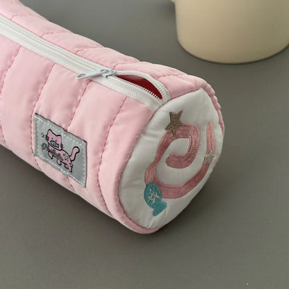 INS Pink Pen Bag Soft Towel Roll Large Capacity Pencil Case Stationery Cosmetic Storage Bag Organizer Creative Students Gift