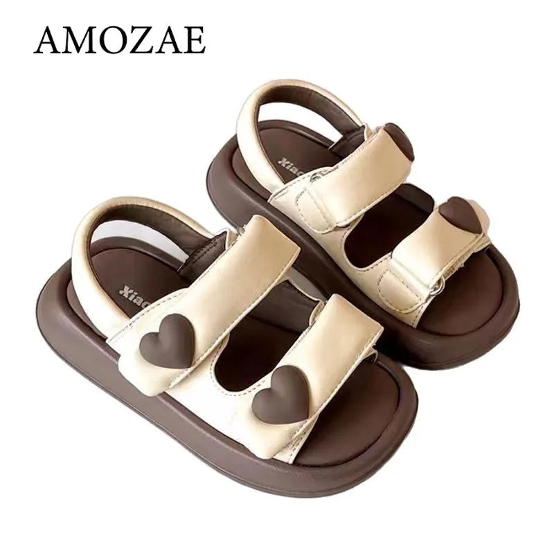Children's Sandals Summer PU Leather Hook Loop Girls Sandal Breathable Soft Sole Kids Beach Shoes