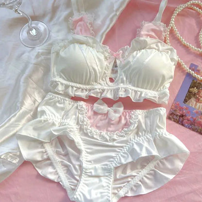 Japanese Lolita Underwear Women's Small Chest Gathering Without Underwire Sexy Bra Soft Comfortable Thin Underpants Bra Set Gift