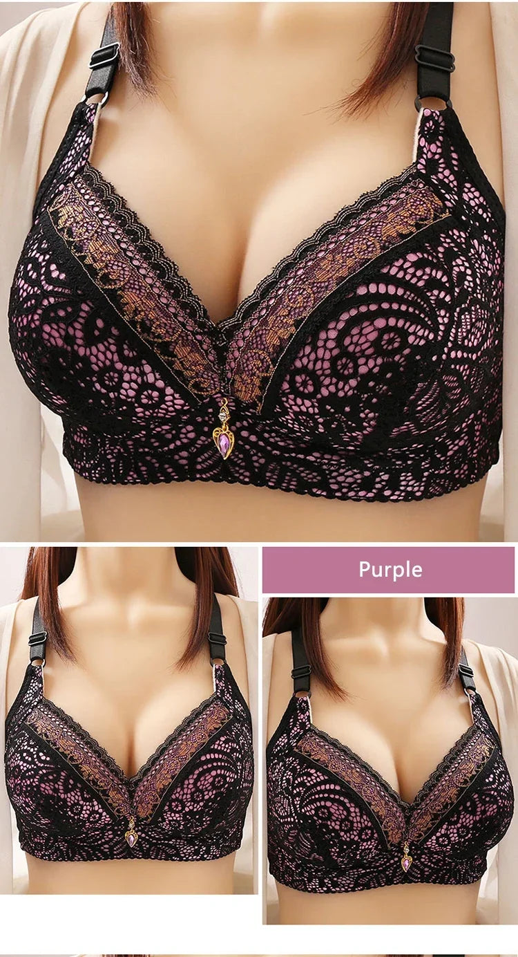 Women Bra Adjustable Lace Underwear Brassiere V-neck Non Steel Ring Anti Sagging Soft Comfortable Sexy Lingerie Intimate