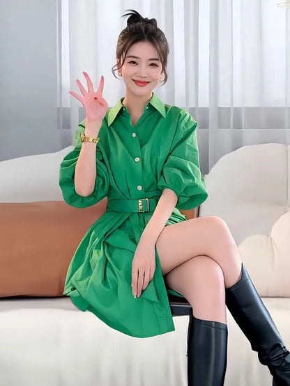 New Spring Summer Women's Dress Clothes Fashion Elegant Temperament Waist Causal All-Match Pullover Dress Ladies Vestidos