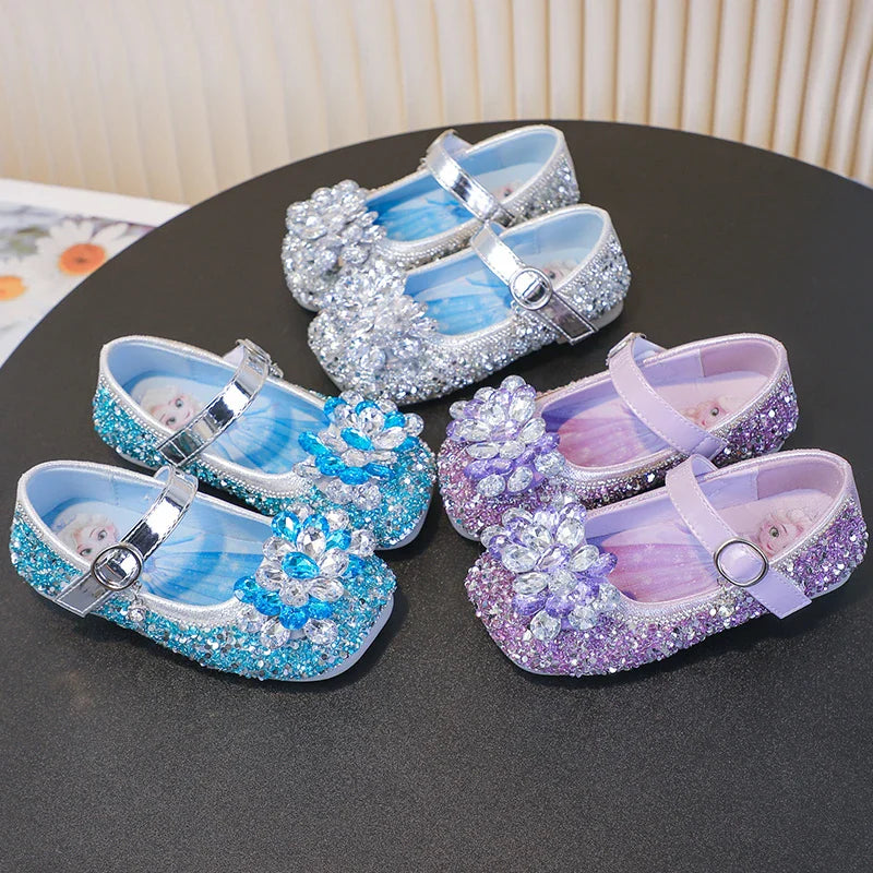 Disney Cartoon Pattern Elsa Princess Crystal Shoes for Girls Fashion New Style Baby Girl Low Heels Sandals Summer Fall Children