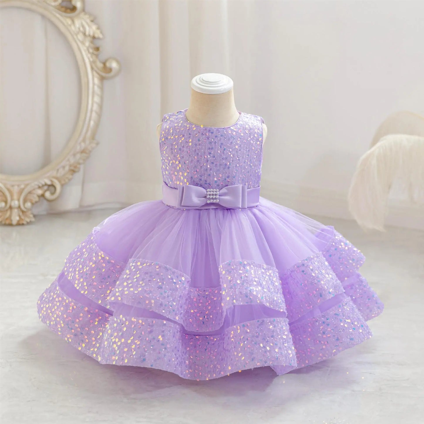 2025 Summer Girls Party Dresses 1-6 Years Kids Glittering Princess Dress Baby High-end First Birthday Party Evening Dress