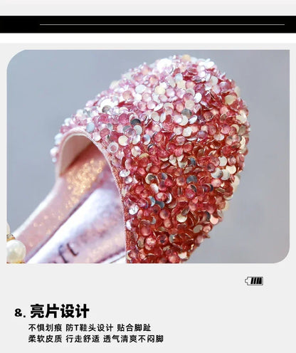 Kids Flat Shoes Soft Sole Girls Princess Shoes Mid To Large Child Choir Stage Performance Shoes Girl Silver Formal Dress