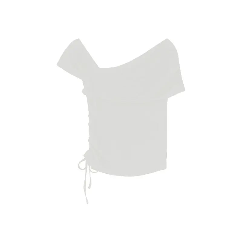 Skew Collar T-shirts Women Temperament Summer Sexy Lady Fashion Solid High Street Short Sleeve Hotsweet Club Slim Feminine Tees
