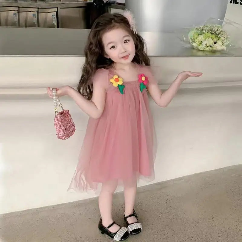 Summer Princess Girls Kids Tulle Super Fairy Dresses Rainbow Flower Party Tutu Dress Children Mesh Puffy Birthday Vestidos Cloth (Copy)