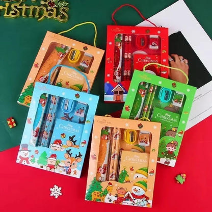 Pencil Stationery Set GIfted By Santa Claus Children Student Office Supplies Kawaii Kids Prize Birthday Christmas New Year