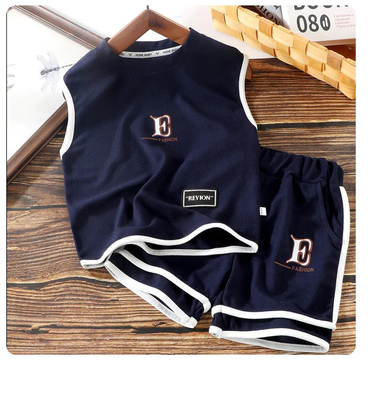 Kids Clothing Sets Summer Sleeveless T-shirt +shorts 2pcs/set Sport Suits for Boys Waffle Baby Sports Tracksuits Toddler Outfits